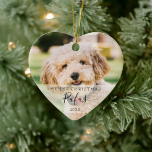 First Christmas Pet Photos Modern Script Ceramic Tree Decoration