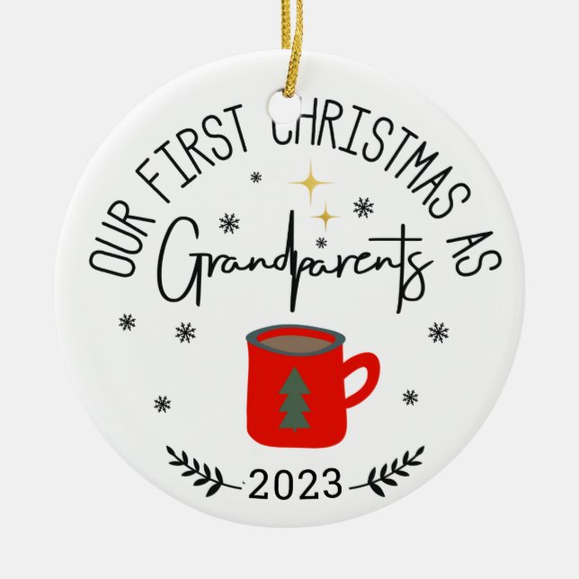 First Christmas Photo As Grandparents Coffee Cup Ceramic Tree Decoration (Front)