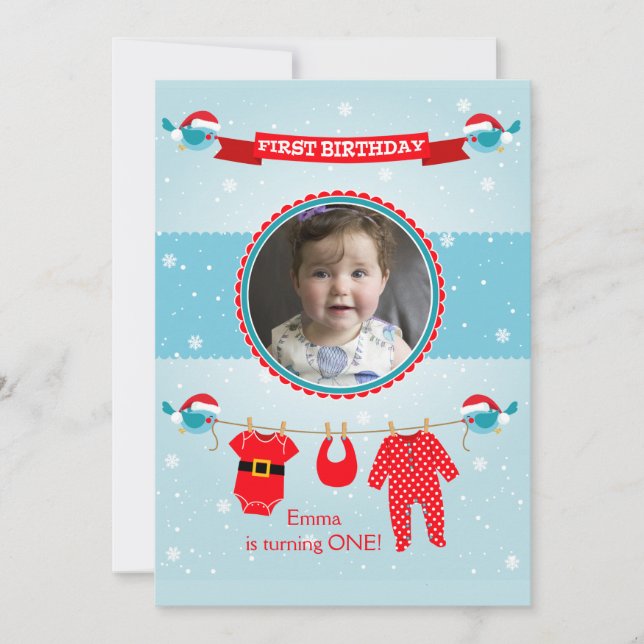 First Christmas Photo Birthday Party Invitation (Front)