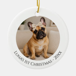First Christmas Photo French Bulldog Ceramic Tree Decoration
