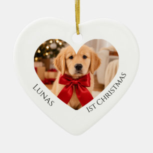 First Christmas Photo Golden Retriever Heart Ceramic Tree Decoration