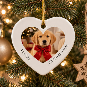First Christmas Photo Golden Retriever Heart Ceramic Tree Decoration