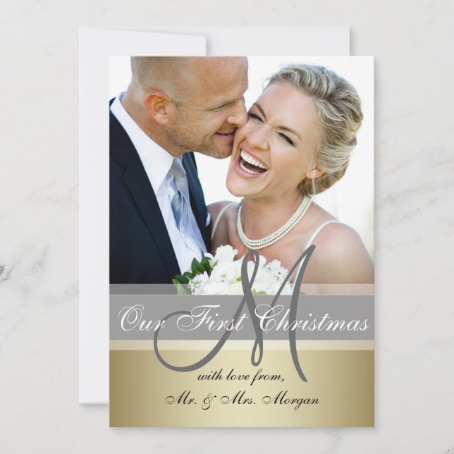 First Christmas Photo Greeting Card | Monogram (Front)