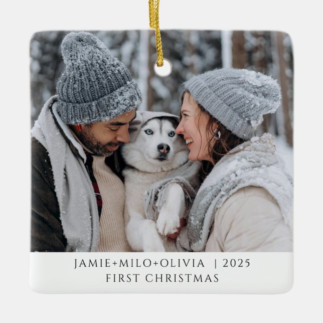 First Christmas Photo Keepsake Couple Dog Ceramic Ornament (Front)