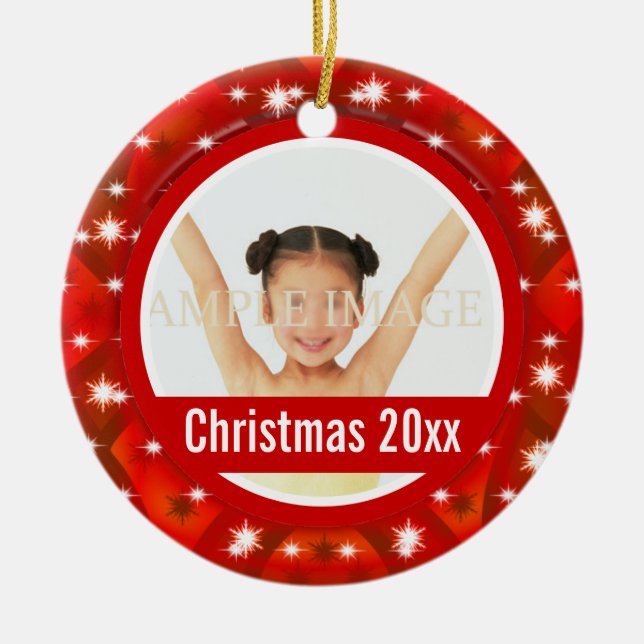 First Christmas photo personalise Ceramic Tree Decoration (Front)