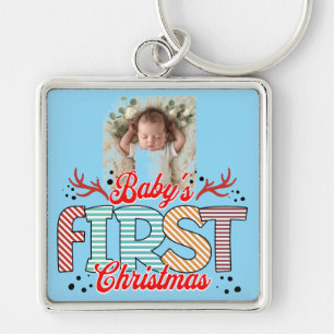 First Christmas photo Red/ Blue Personalise Key Ring