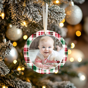 First Christmas Photo Script Classic Pattern Ornament