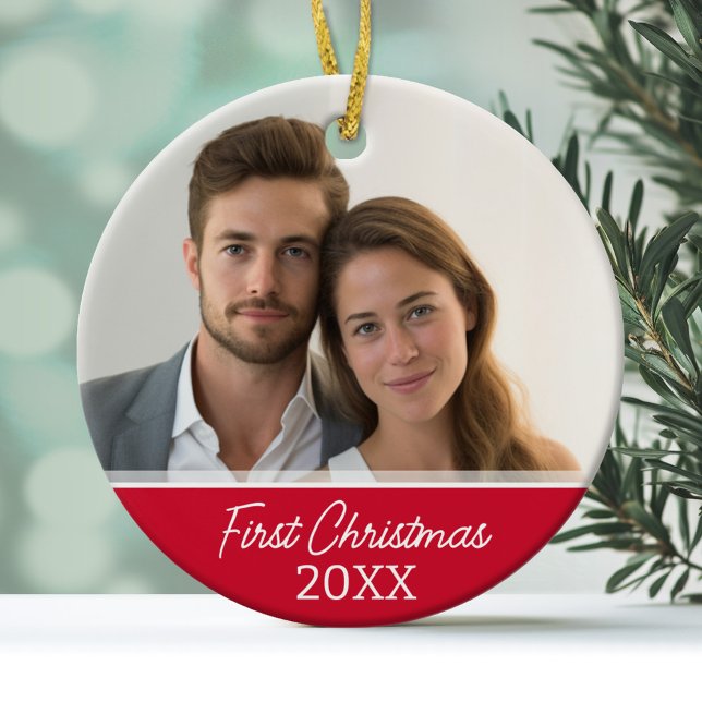 First Christmas Photo - Single Sided Ceramic Tree Decoration (Personalized Photo Ornament - Frist Christmas)