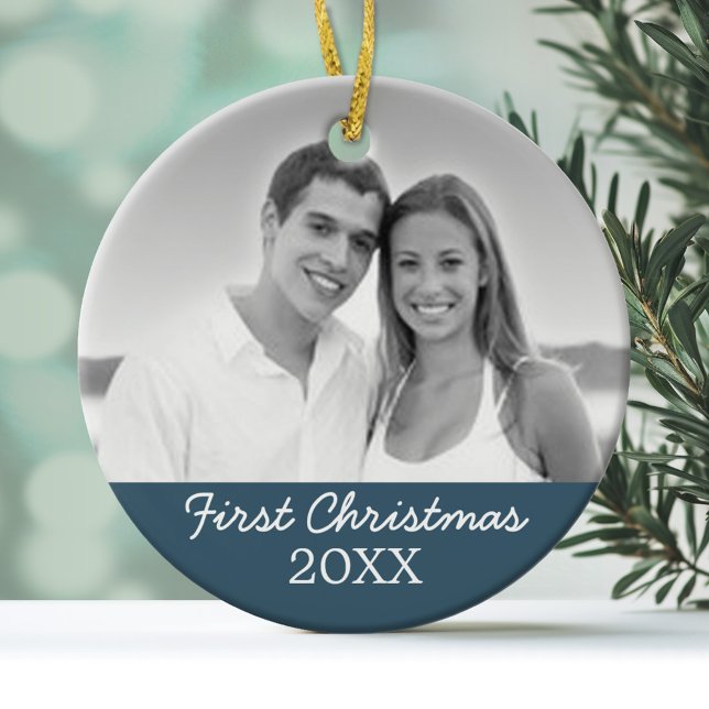 First Christmas Photo - Single Sided Ceramic Tree Decoration (Personalized Wedding Photo Ornament)