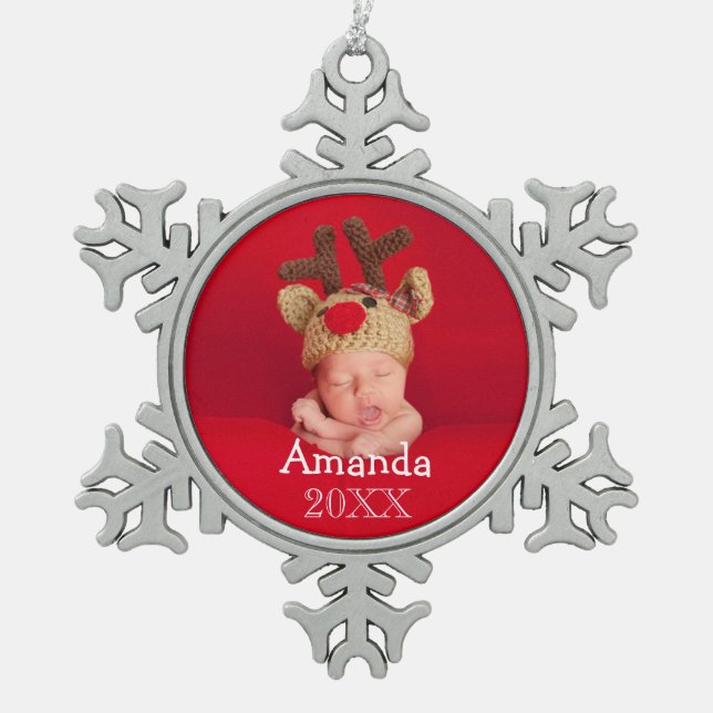 First Christmas Photo Snowflake Holiday Decoration (Front)