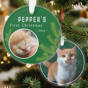 First Christmas Pine Kitten Cat 2 Photo Keepsake Ornament