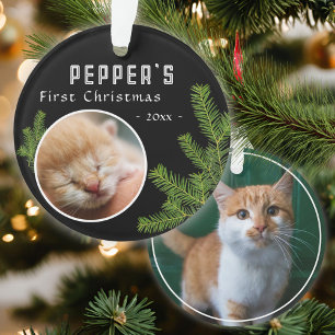 First Christmas Pine Kitten Cat 2 Photo Keepsake Ornament