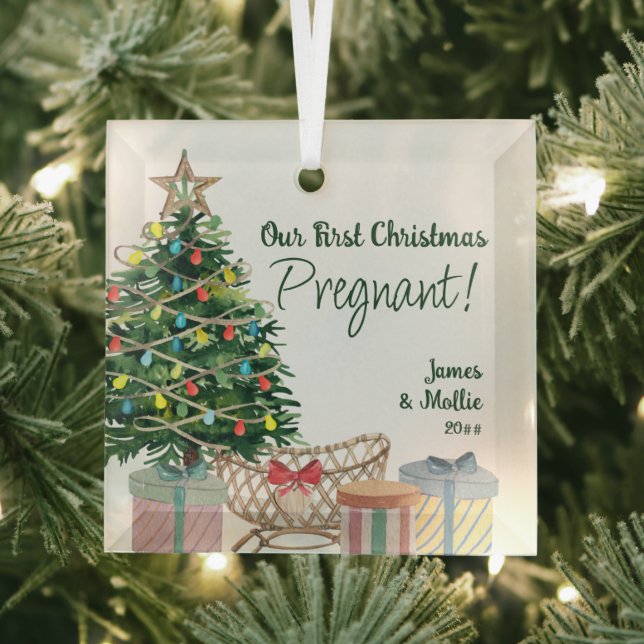 First Christmas Pregnant Christmas Tree and Crib Glass Tree Decoration (Insitu)