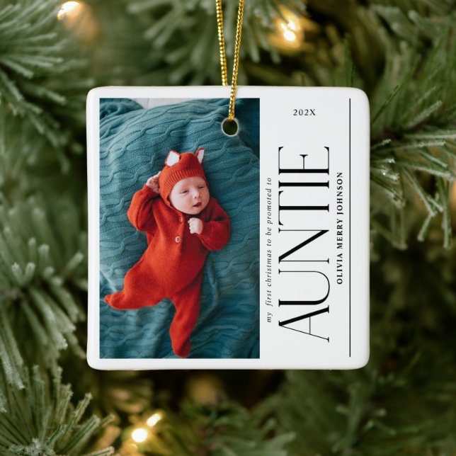 First Christmas Promoted Auntie  Daddy Photo Ceramic Ornament (Tree)