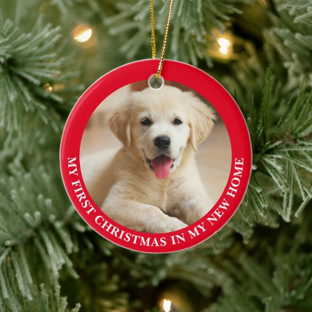 First Christmas Puppy Dog Personalised Photo Ceramic Tree Decoration (Tree)