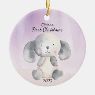  First Christmas Puppy Lavender Personalized Ceramic Tree Decoration