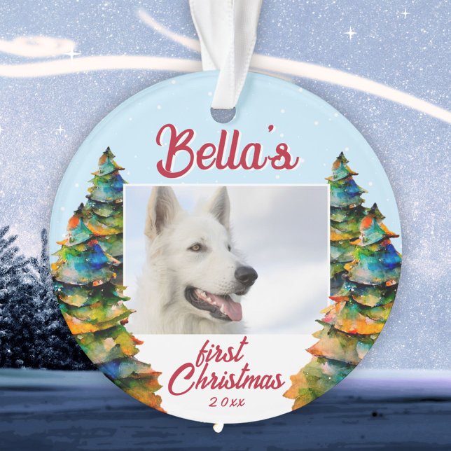 First Christmas Puppy Name Christmas Trees Photo Ornament (Creator Uploaded)