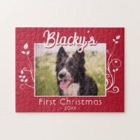 First Christmas Puppy Photo Foliage Red