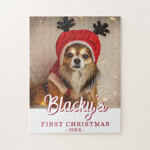First Christmas Puppy Photo Personalised Jigsaw Puzzle