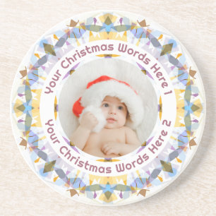 First Christmas Purple Yellow Family Photo Gift Coaster