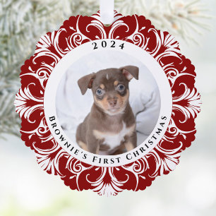 First Christmas Red Dog Photo  Tree Decoration Card