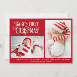 FIRST CHRISTMAS red holiday birth announcement