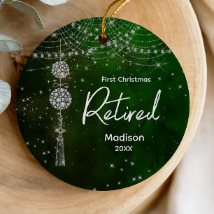 First Christmas retired elegant green glitter  Ceramic Tree Decoration