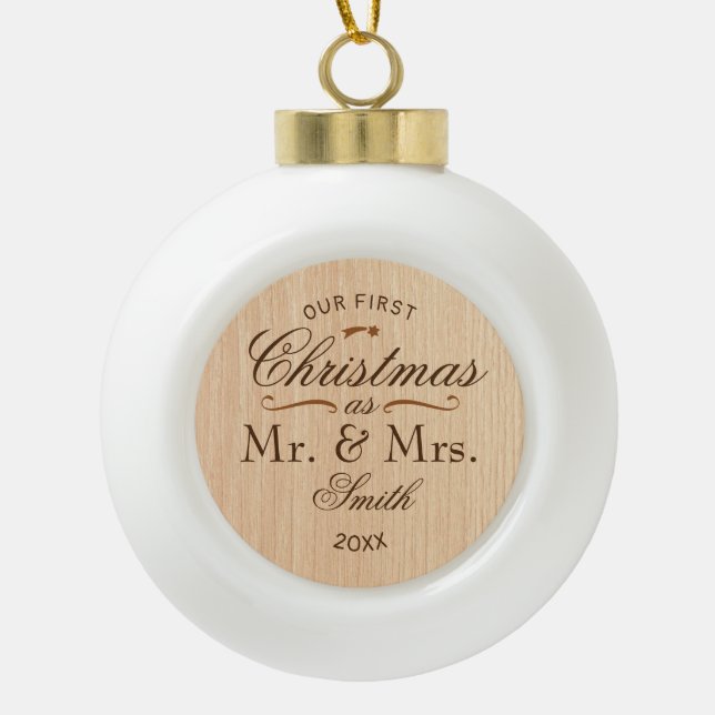 First Christmas Rustic Elegant Ceramic Ball Christmas Ornament (Front)