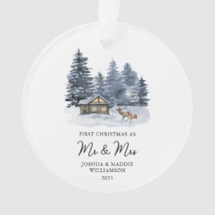 First Christmas Rustic Woodlands Watercolor Photo  Ornament