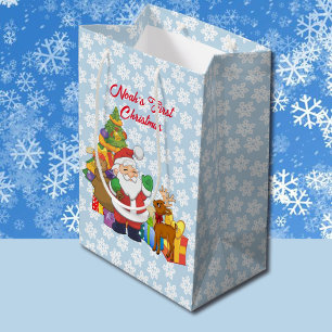 First Christmas Santa Boy's Name Custom Medium Gift Bag