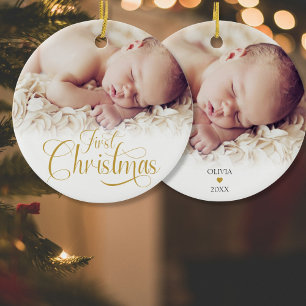 First Christmas Script 2 Photos Ornament