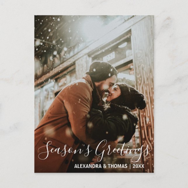 First Christmas Season's Greetings Married | PHOTO Holiday Postcard (Front)