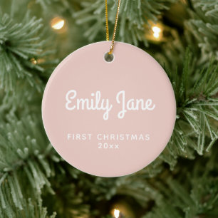 First Christmas Simple Baby Blush Personalised Ceramic Tree Decoration