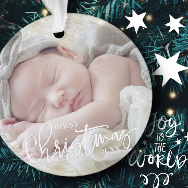 First Christmas Simple Script Custom Baby Photo Ornament (Creator Uploaded)