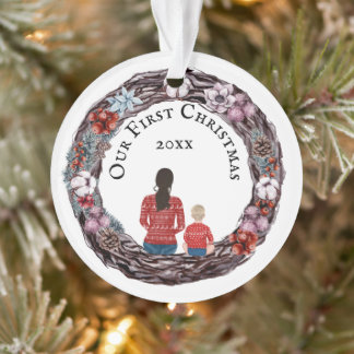 First Christmas single mother baby photo Ornament