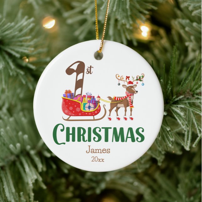 First Christmas Sleigh Reindeer Name Colourful   Ceramic Tree Decoration (Creator Uploaded)