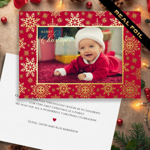First Christmas Snowflake Frame Gold Red