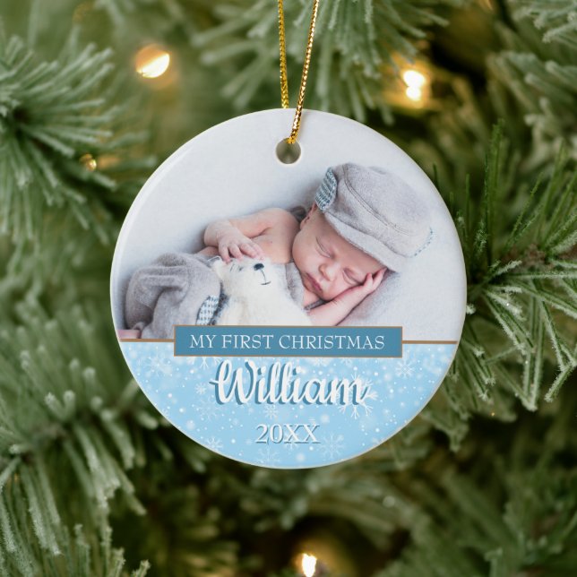  First Christmas Snowflakes Baby Photos boy Ceramic Tree Decoration (Tree)