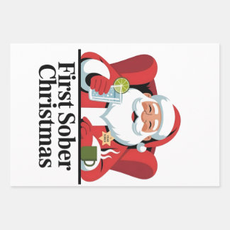 First Christmas Sober Santa Sobriety Xmas Wrapping Paper Sheet