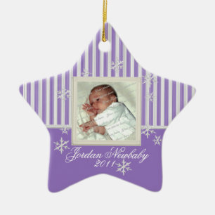 First Christmas Star and Snowflakes Purple Ceramic Tree Decoration