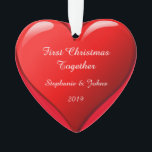 First Christmas Together 2019 Romantic Cute Heart Ornament<br><div class="desc">Designed for Christmas 2019,  this is designed with cute romantic red heart design in solid red background and personalized text templates for entering your names. Perfect romantic gift for couple celebrating their first Christmas.</div>