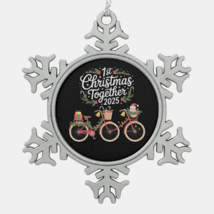First Christmas Together 2025 Romantic Couple  Snowflake Pewter Christmas Ornament