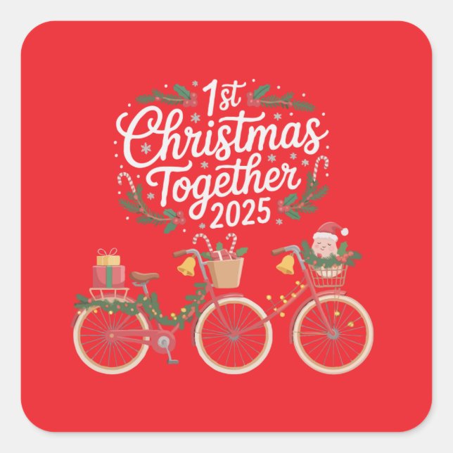 First Christmas Together 2025 Romantic Couple  Square Sticker (Front)