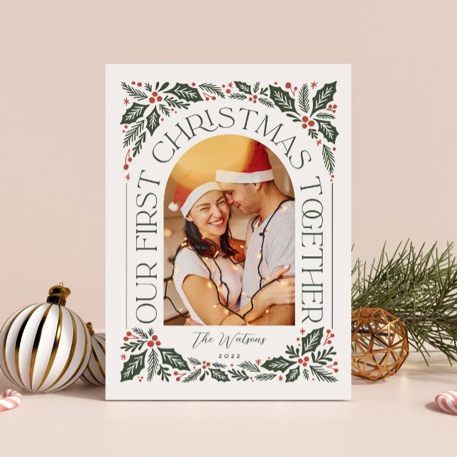 First Christmas Together Arch 3 Photo Collage Holiday Card (Creator Uploaded)