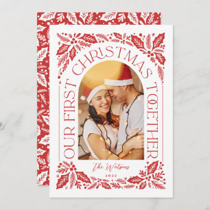 First Christmas Together Arch Red 3 Photo Collage Holiday Card