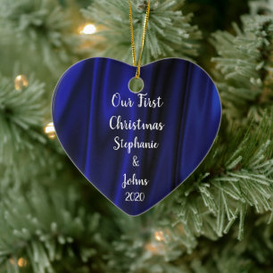 First Christmas Together Blue Satin Royal Trendy Ceramic Tree Decoration