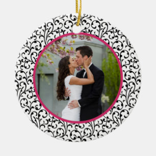 First Christmas Together Chic Floral Photo Ceramic Tree Decoration