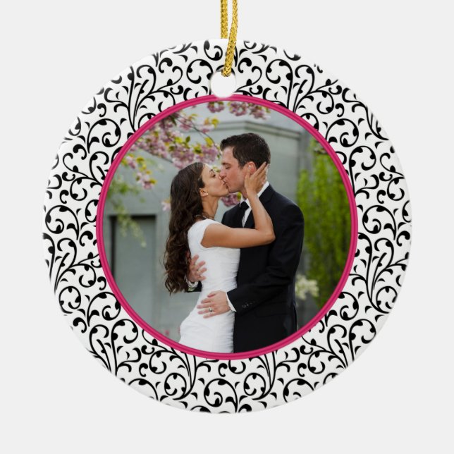 First Christmas Together Chic Floral Photo Ceramic Tree Decoration (Front)