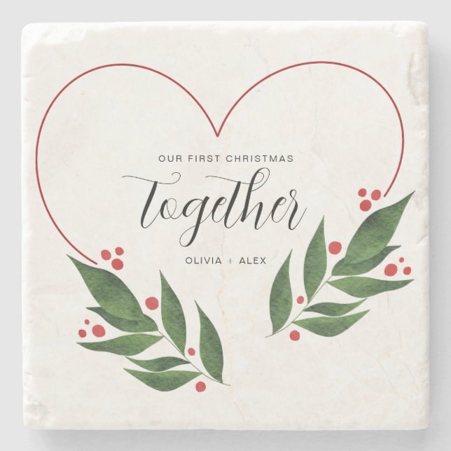 First Christmas Together Christmas Gift for couple Stone Coaster (Front)