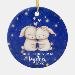 First Christmas Together Custom Bunny Couple Ceramic Tree Decoration